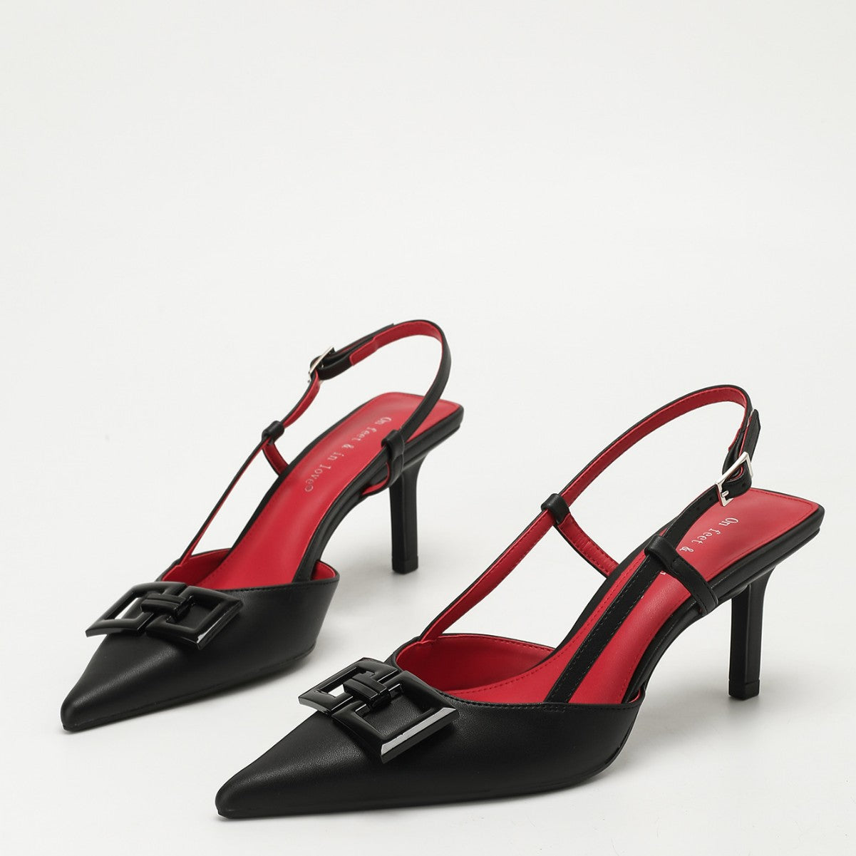 SEO-Titel: 
Schwarze Slingback-Pumps mit spitzer Zehenpartie und goldener Schnalle | Stiletto-Pumps mit rotem Futter für Damen | Elegante Schuhe für Büro, Hochzeit und Party 