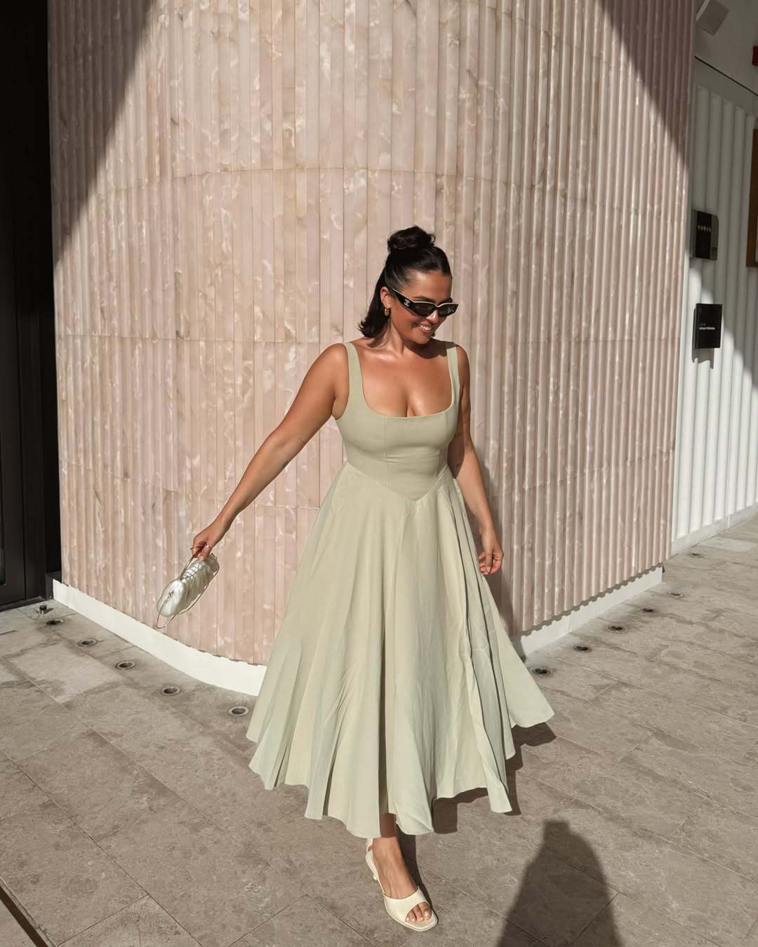 Women's White Square Neck Midi Dress | Sleeveless A-Line Flowy Satin Dress | Elegant Summer Wedding Bridal Party Dress