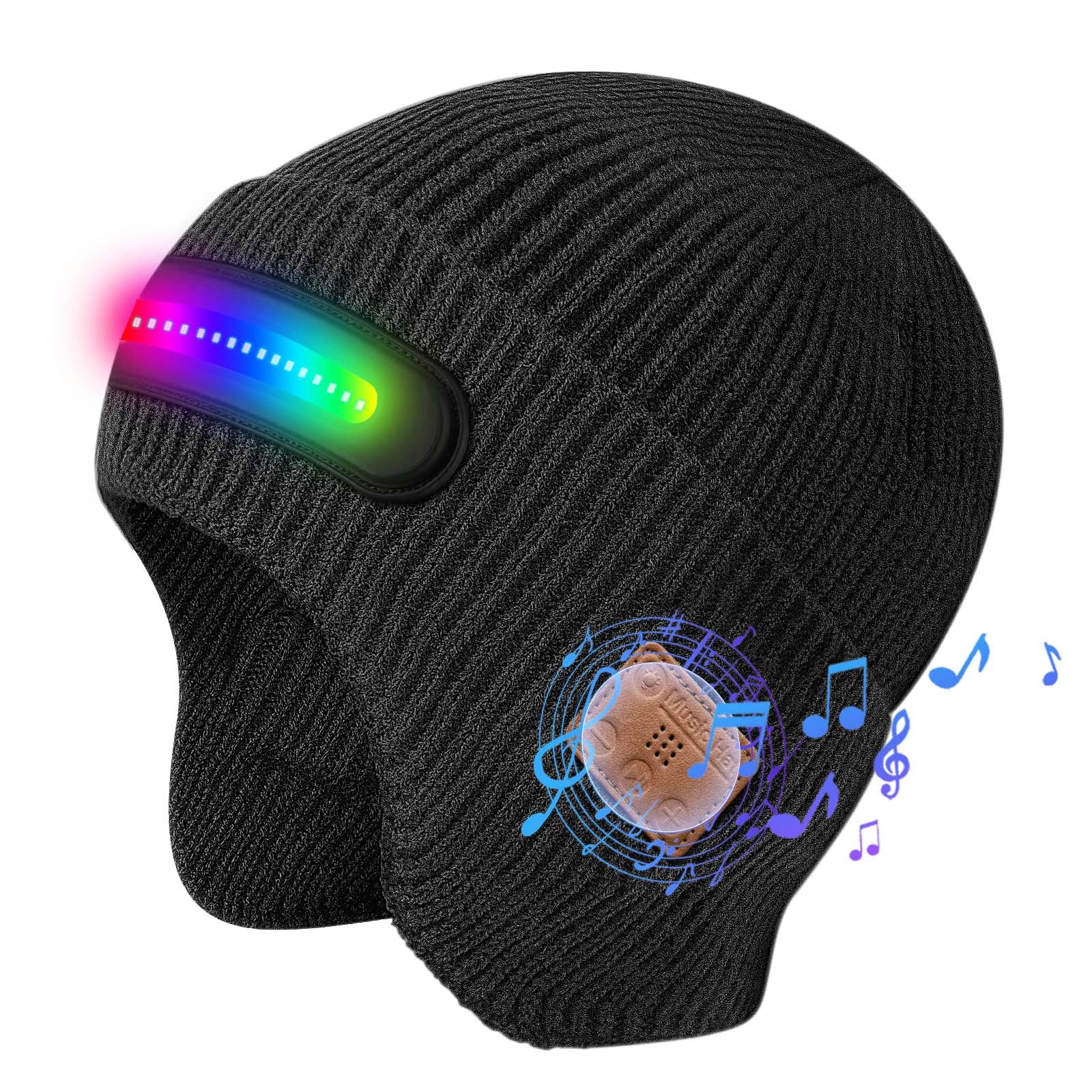 Bluetooth Beanie Hat with LED Headlamp Light | Wireless Music Winter Knit Cap | USB Rechargeable Speaker Beanie for Men Women
