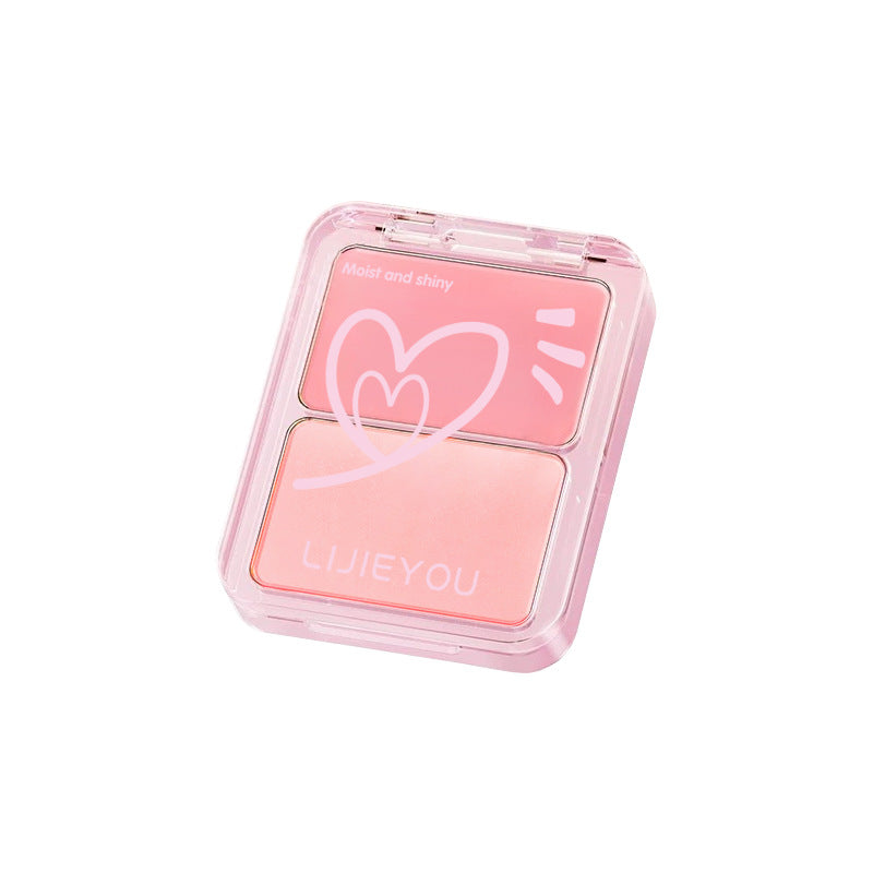 LIJIEYOU Dual Shade Moist and Shiny Blush Palette | 2 Color Pink Peach Cheek Blush Compact | Cute Heart Design Long Lasting Natural Flush Cheek Color | Buildable Pigmented Face Blush for Women Girls