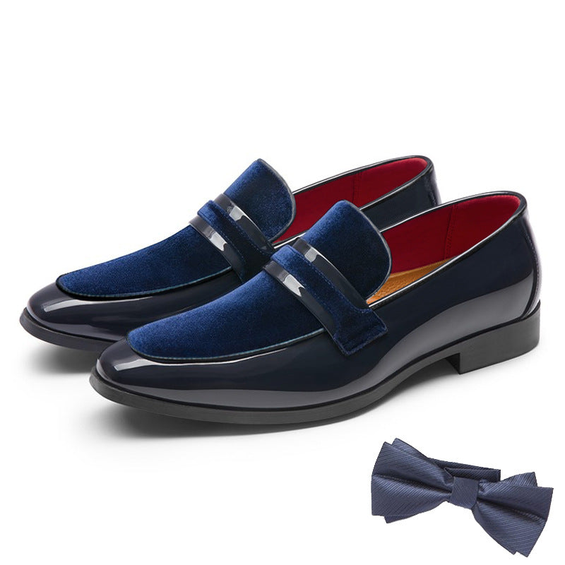Men's Black Patent Leather & Velvet Loafers | Red Lining Silver Bar Strap Luxury Formal Dress Shoes