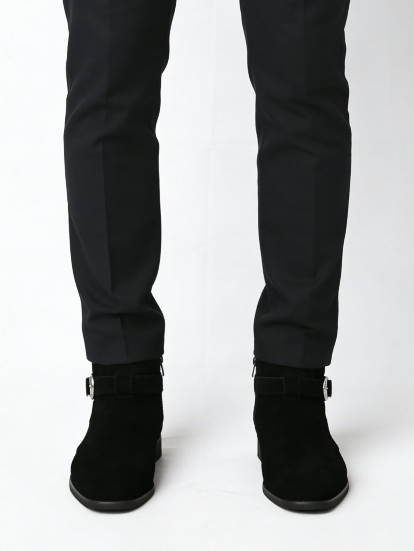 Braune Wildleder-Ankle-Boots für Herren | Chelsea-Boots mit silbernem Schnallenriemen und seitlichem Reißverschluss 