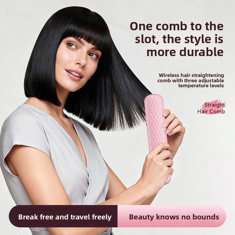 4 Colors Hair Straightening Brush | 160-200�C 3-Level Cordless Electric Hot Comb | Sakura Pink Milky White Black Gradient Portable Ionic Hair Straightener