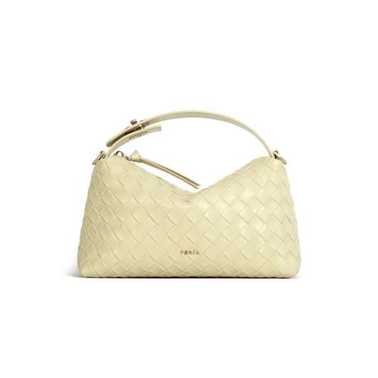 Pale Yellow Woven Leather Shoulder Bag - Intrecciato Basketweave Hobo Bag | Designer Style Slouchy Handbag