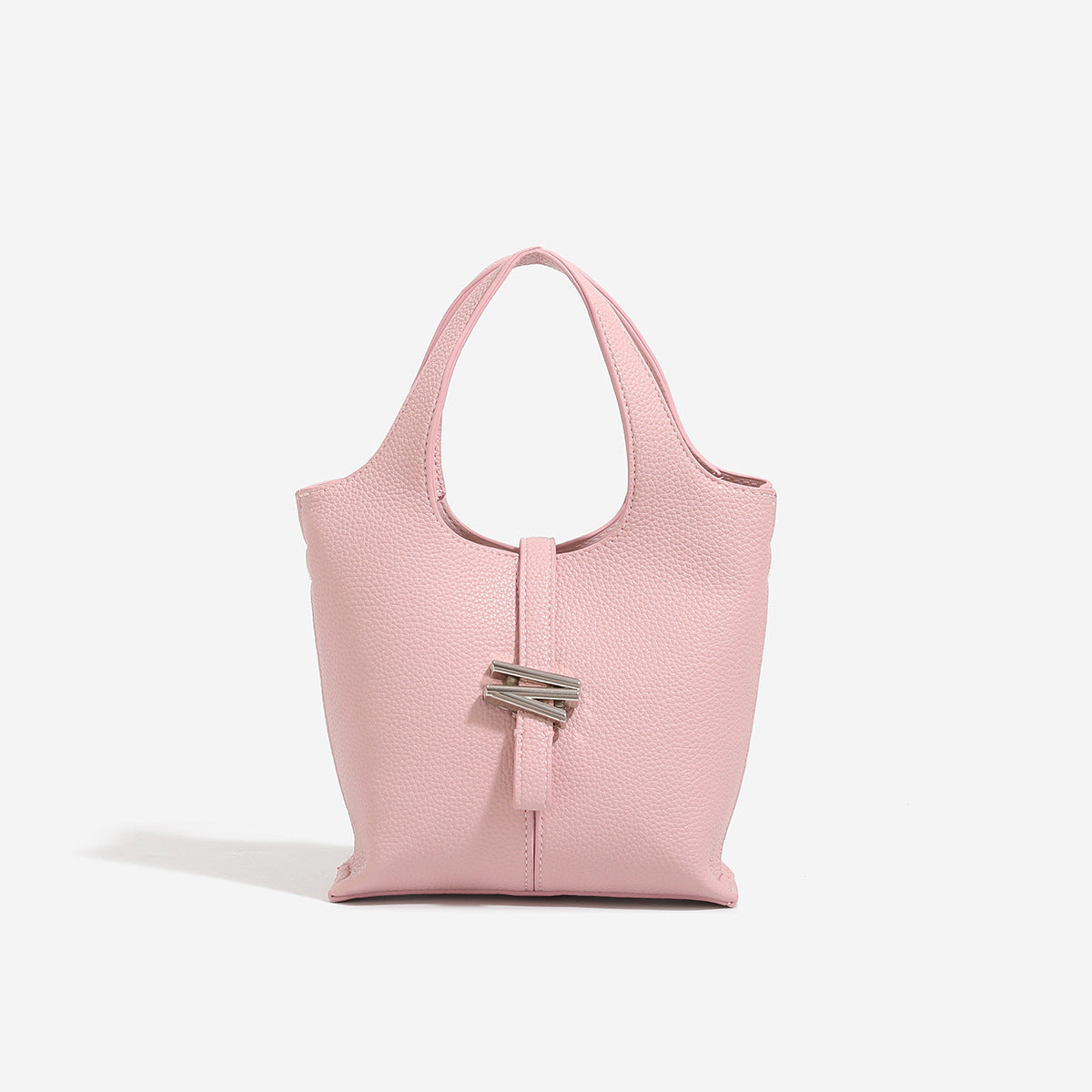 Cream Pebbled Leather Mini Tote Bag | Women's Top Handle Bucket Bag with Silver Knot Hardware Detail