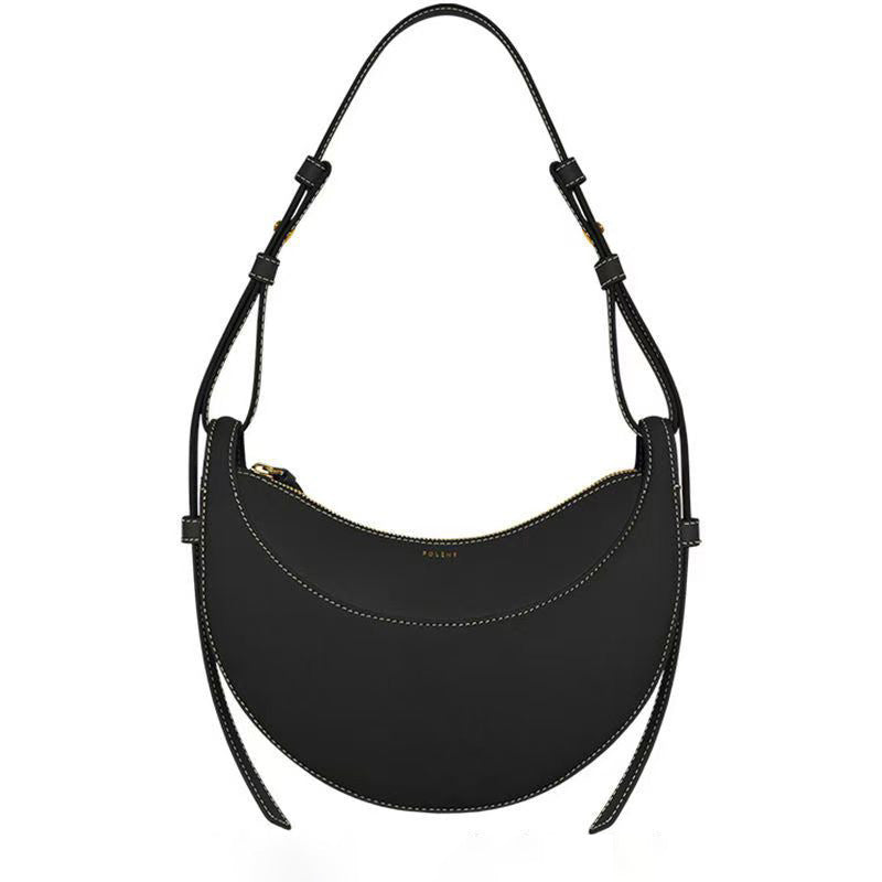 Polene Style Cream Crescent Bag - Half Moon Leather Shoulder Bag | Women's French Inspired Minimalist Hobo Bag with Adjustable Strap