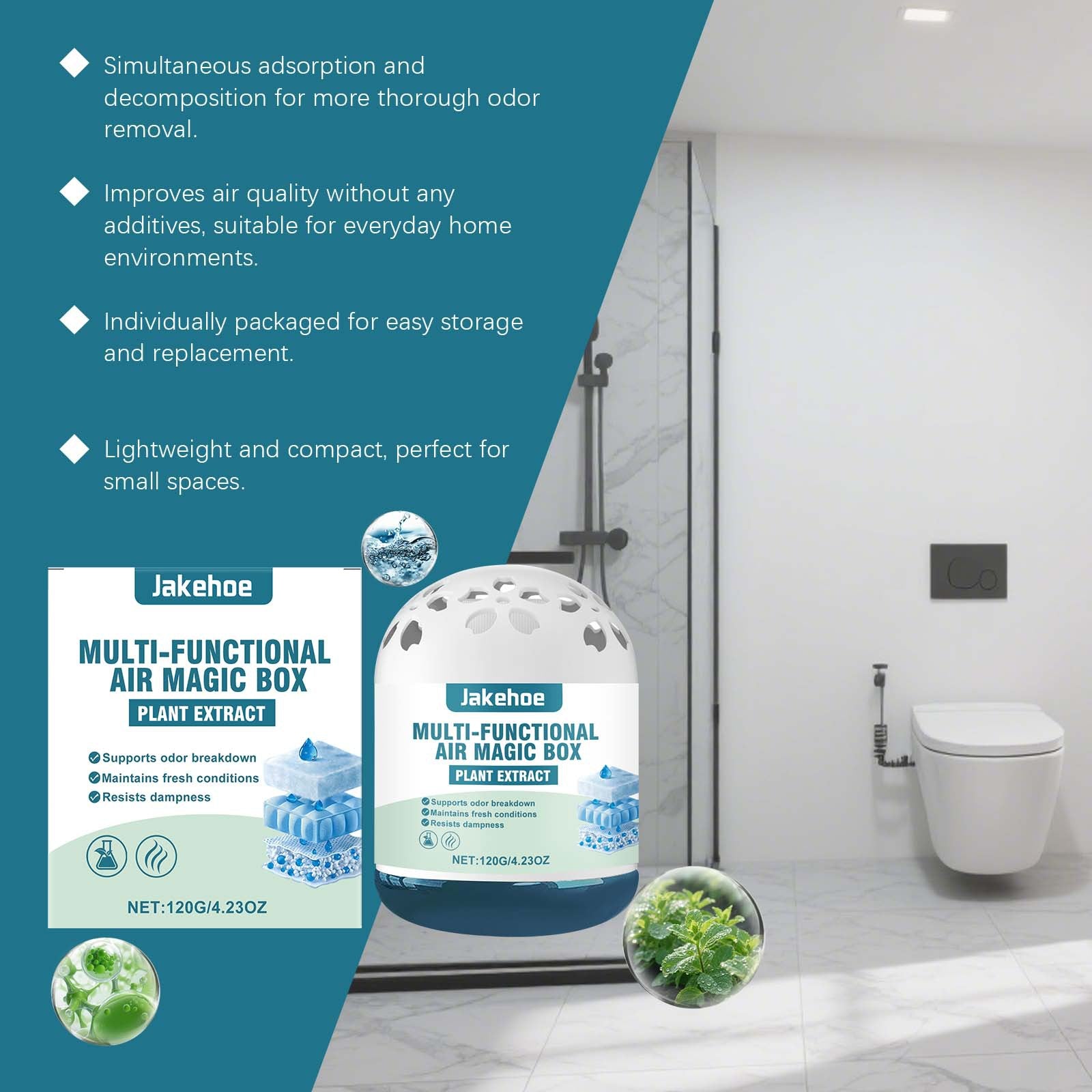 Jakehoe Multi-Functional Air Magic Box | Plant Extract Odor Eliminator & Dehumidifier | 120g Air Freshener for Home Car Closet