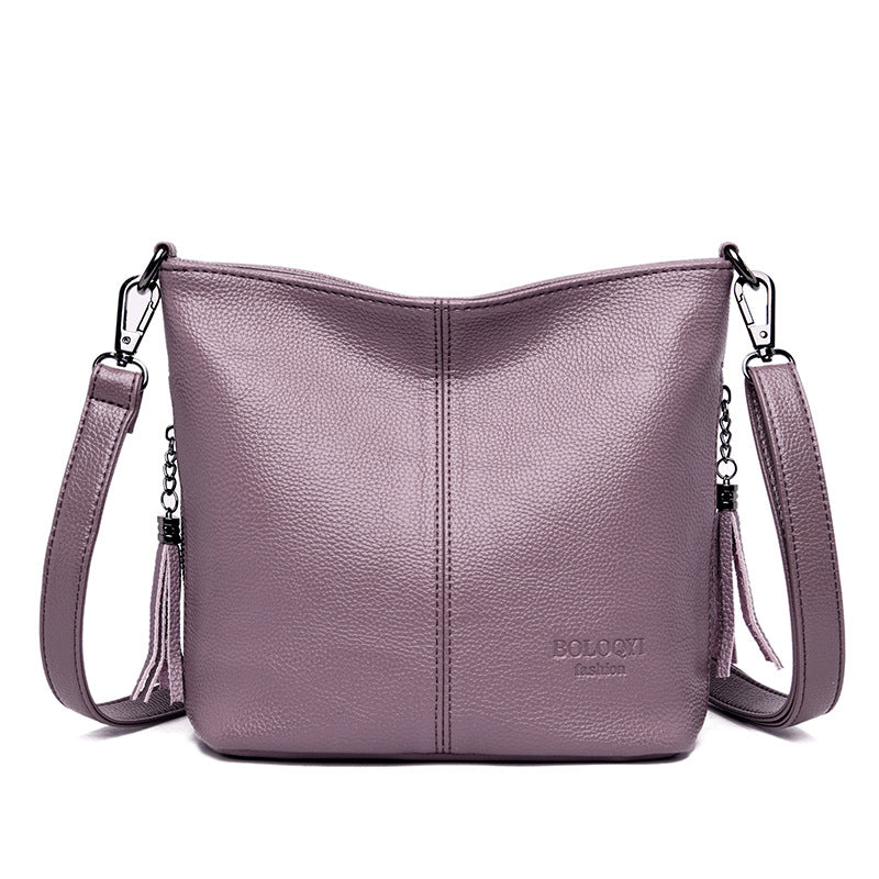 Black Pebbled Leather Crossbody Bag with Tassel | Hobo Shoulder Bag