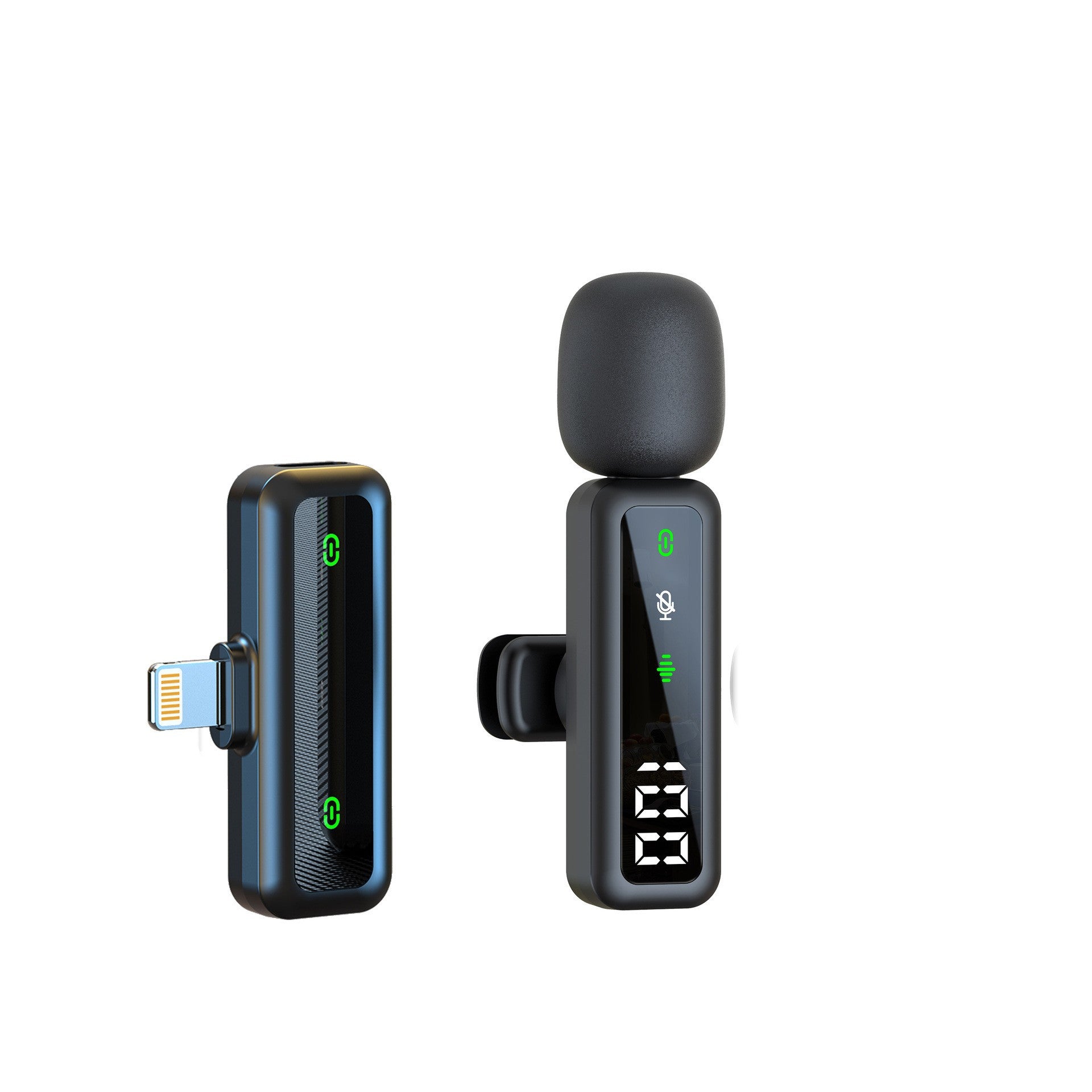 Dual Wireless Lavalier Microphone Kit | LED Display | 2 Clip-On Mics & 3-in-1 Receiver for iPhone Lightning, USB-C & 3.5mm | Fur Windscreen Vlog & Interview Set