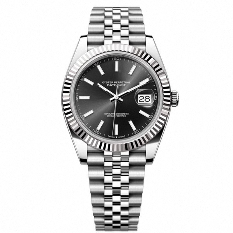 Men's Datejust Style Watch | Black Sunray Dial Fluted Bezel Date Window | Jubilee Bracelet Stainless Steel Luxury Chronometer Timepiece