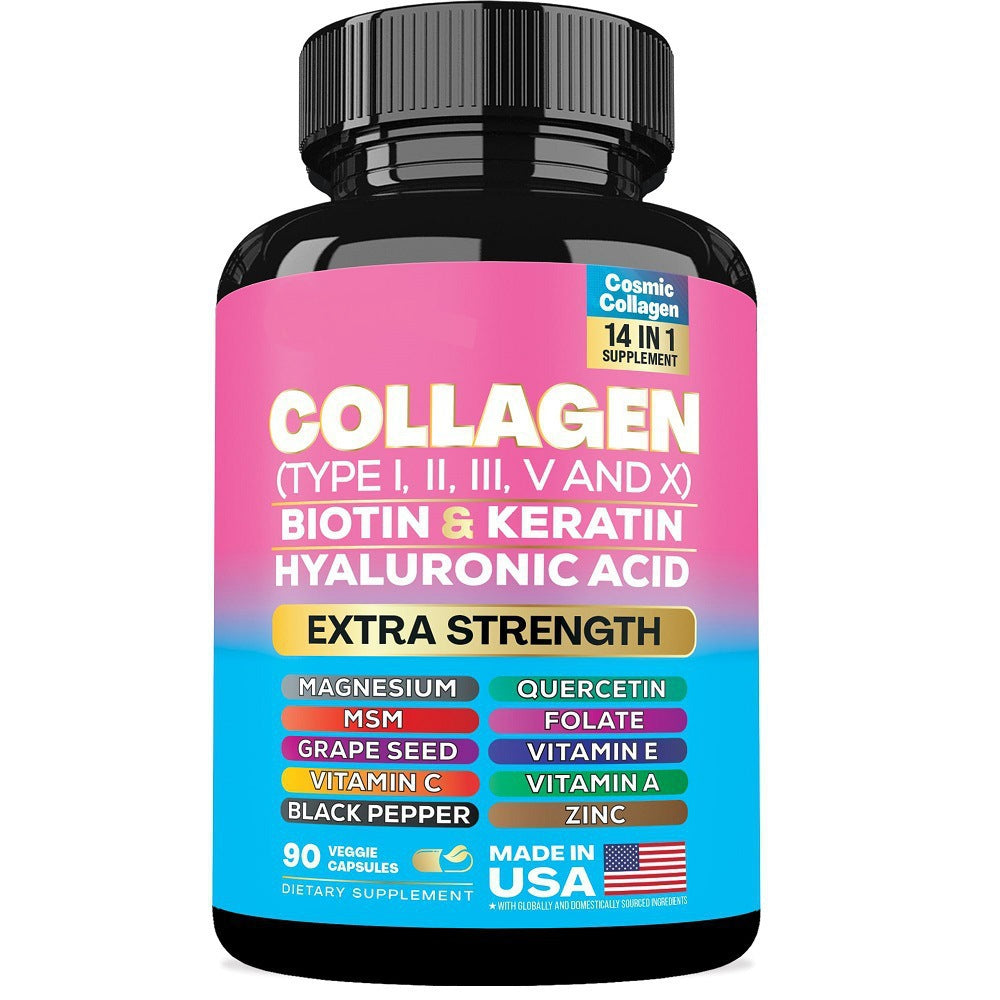Collagen Whitening Pills with Hyaluronic Acid & Vitamin C | Types I II III V X | 60 Capsules | Hair Skin Nails & Joint Support | Dietary Supplement