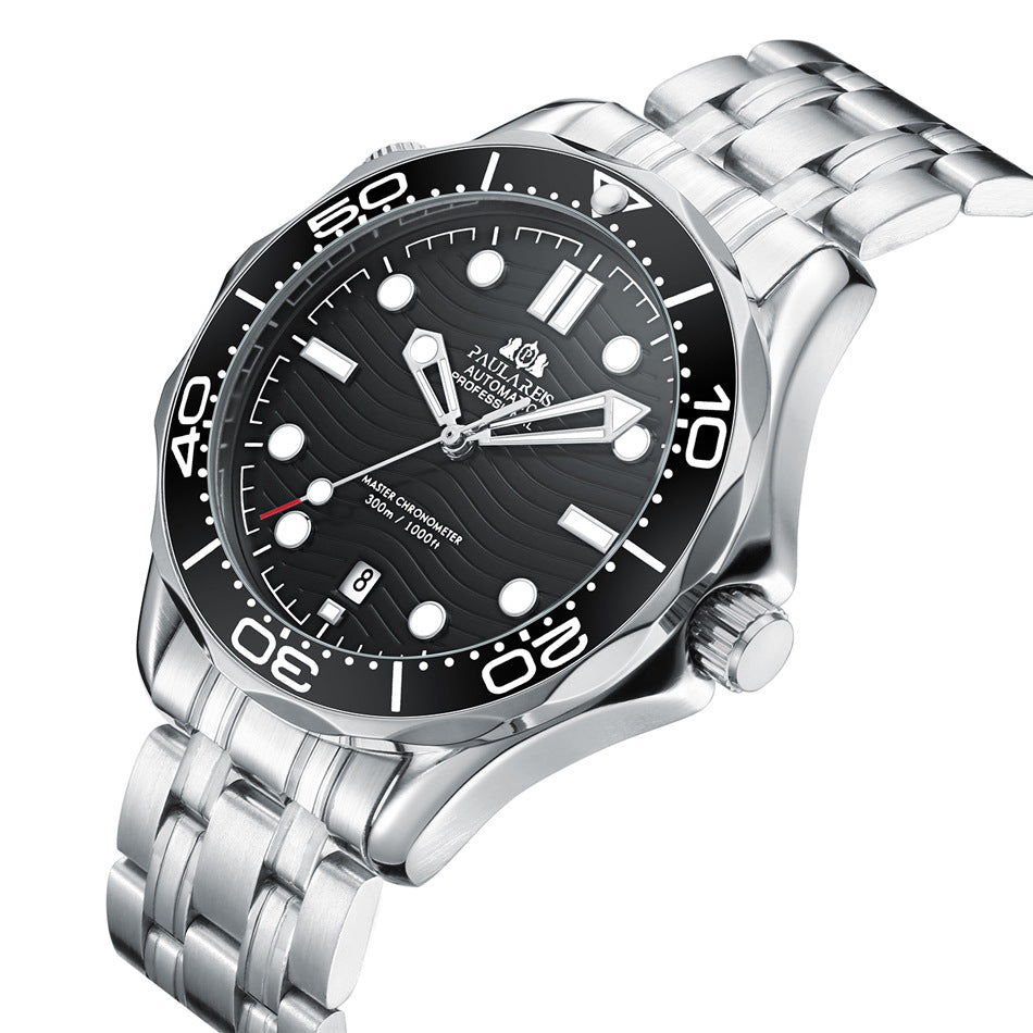 Paula Reis Automatic Professional Diver Watch | Black Dial Master Chronometer 300M | Stainless Steel Bracelet Men's Watch