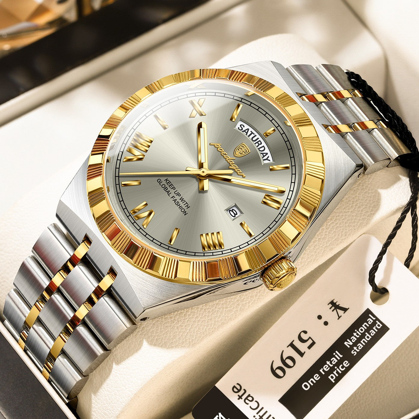 Poedagar Silver Stainless Steel Black Dial Luxury Watch | Day Date Roman Numeral Men's Dress Watch | Waterproof Quartz Wristwatch