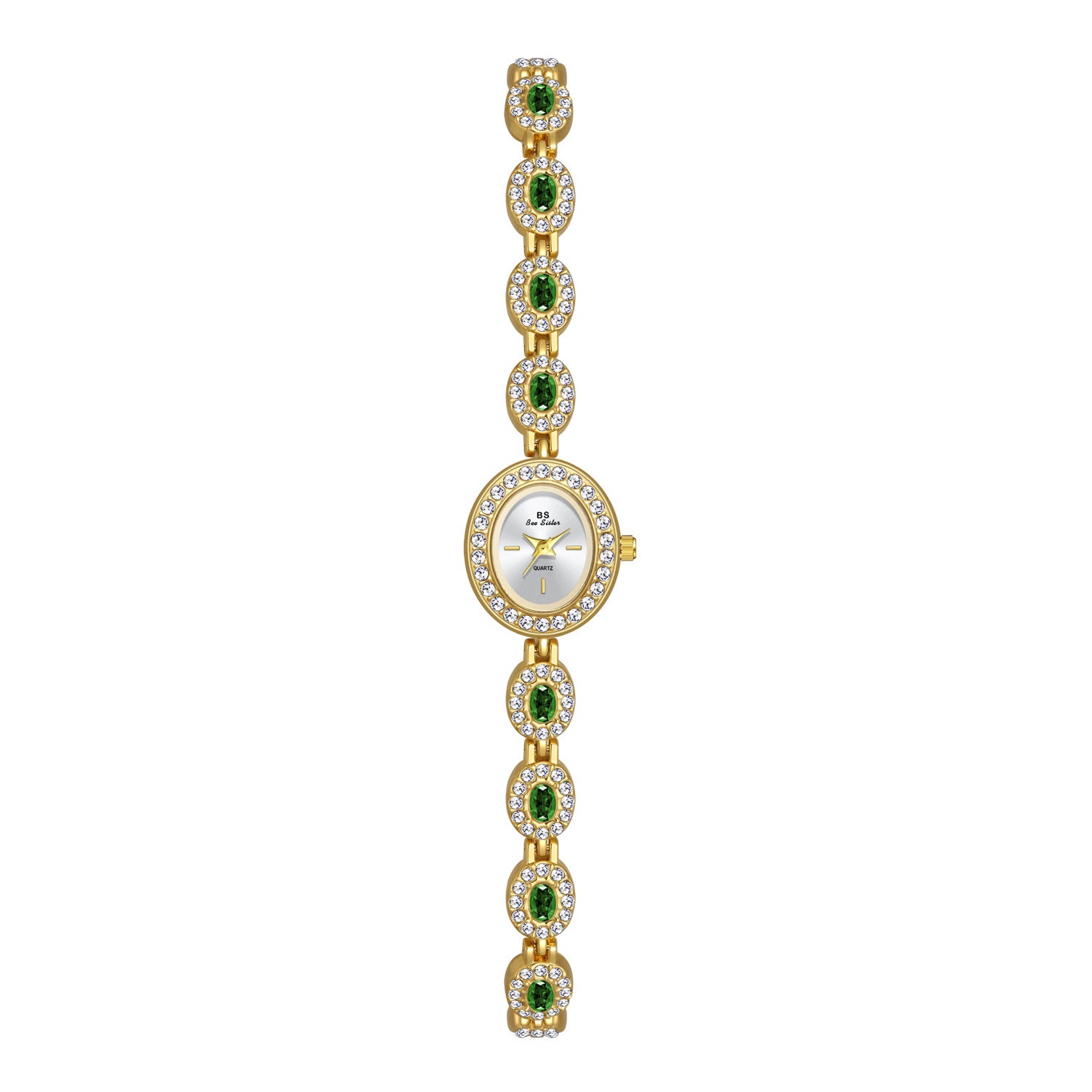 BS Bee Sister Women's Gold Crystal Bracelet Watch | Oval Diamond-Set Luxury Quartz Watch for Ladies