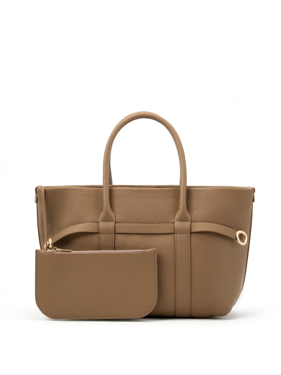 Borsa Tote in Pelle Imbottita Beige Crema con Pochette | Set Borsa a Spalla Trapuntata Ispirata a Loro Piana