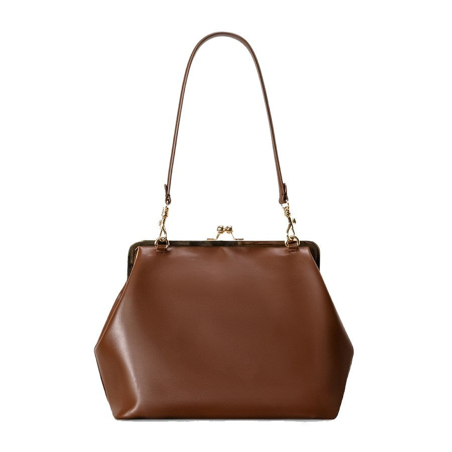 Oversized Black Kiss Lock Frame Bag | Gold Clasp Shoulder Bag for Women | Vintage Doctor Style Clutch Handbag