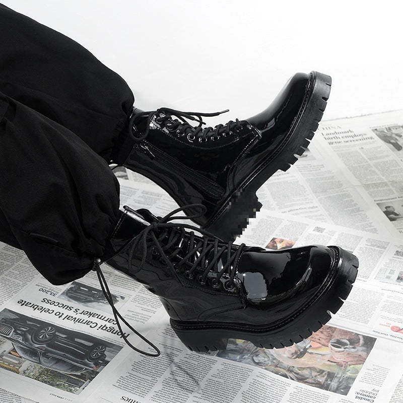 Black Combat Boots Men Women Lace Up Side Zip Platform Military Ankle Boots Matte Leather Tactical Boots