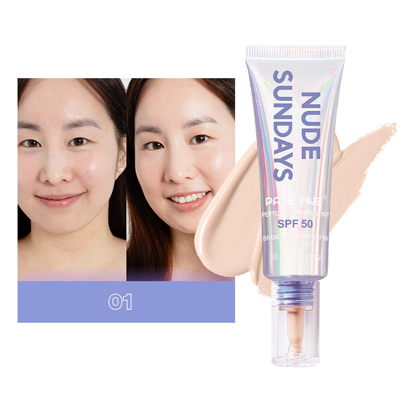Pagevine Nude Sundays SPF 50+ Getönte Foundation Sonnencreme | Breitspektrum Peptid Gesichts-Sonnencreme 30ml