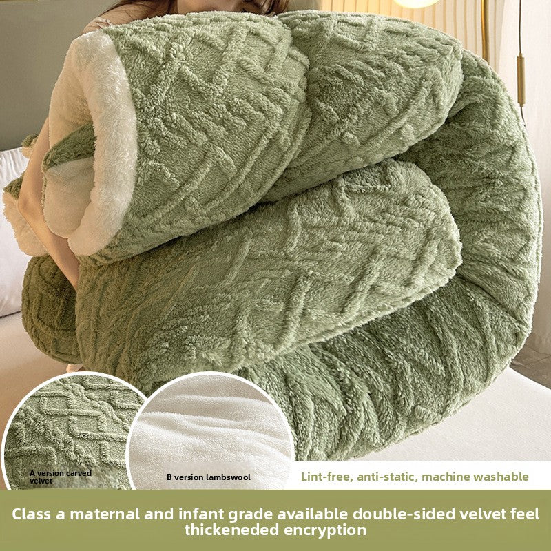 Double-Sided Fleece Blanket | Soft Taffeta & Thickened Lambswool Warm Throw Blanket for Bed & Sofa