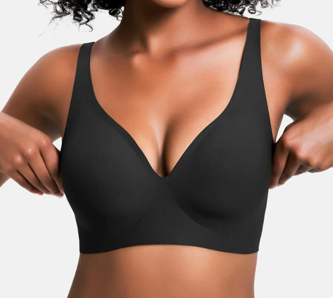 Women's Wireless Bralette with Adjustable Straps ? Seamless Deep V Comfort Bra in 7 Colors & Prints