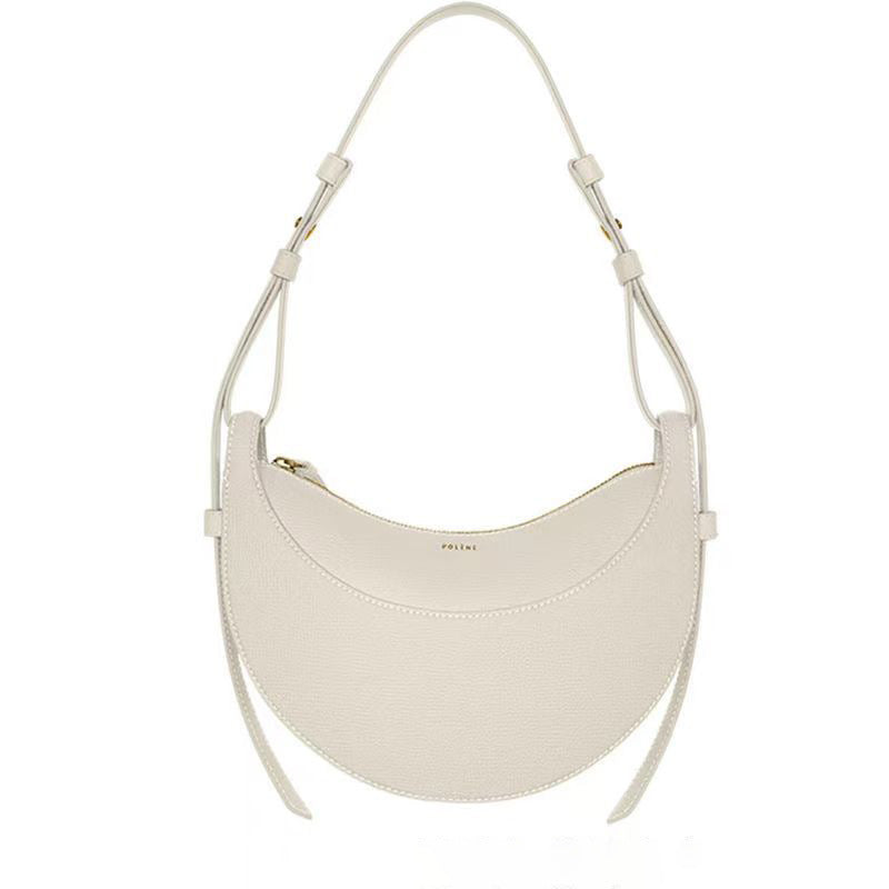 Polene Style Cream Crescent Bag - Half Moon Leather Shoulder Bag | Women's French Inspired Minimalist Hobo Bag with Adjustable Strap