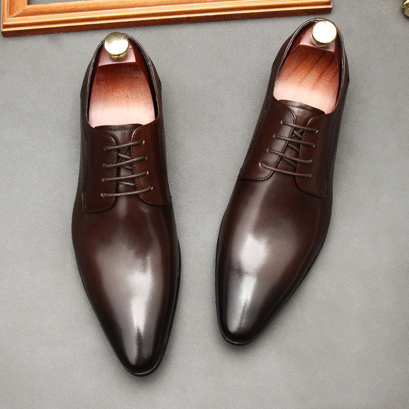 Men's Black Mirror Polish Leather Oxford Dress Shoes | Pointed Toe Lace-Up Formal Derby Shoes