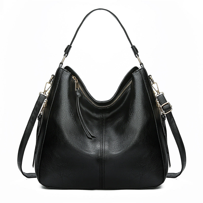 Brown Vegan Leather Hobo Shoulder Bag | Large Women's Tote Crossbody Handbag with Zipper & Tassel Detail