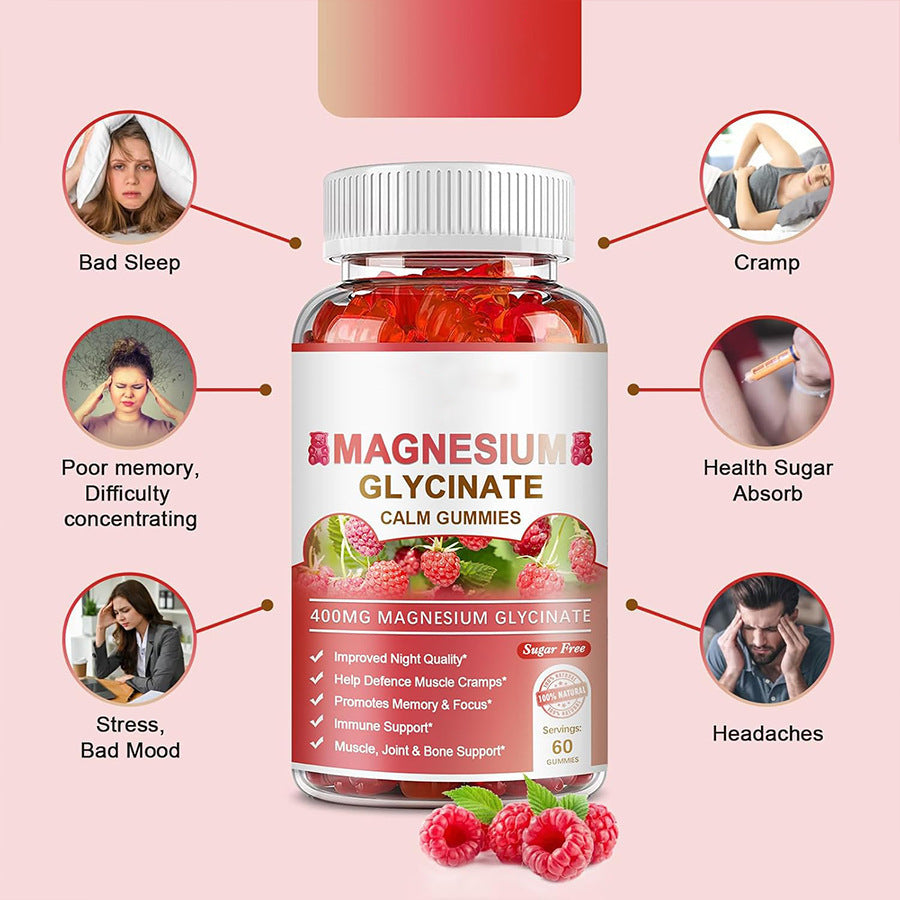 Magnesium Glycinate Calm Gummies 400mg | Sugar Free Sleep, Muscle Cramp, Focus & Immune Support | 60 Gummies