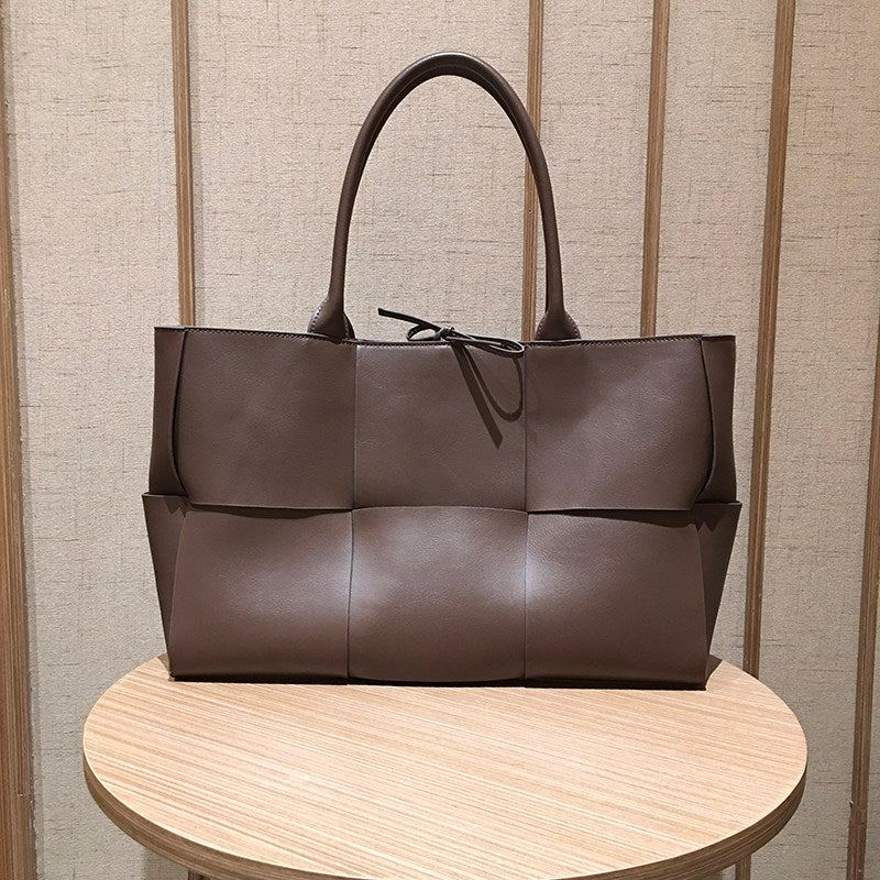 Women's Genuine Leather Woven Tote Bag - Large Intrecciato Weave Handbag in Tan Cognac Brown - Luxury Structured Top Handle Shopper Bag - Designer Inspired Everyday Work Bag