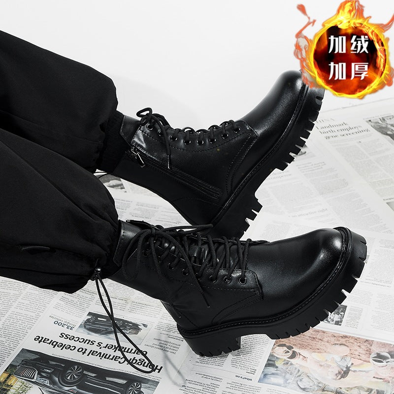 Black Combat Boots Men Women Lace Up Side Zip Platform Military Ankle Boots Matte Leather Tactical Boots