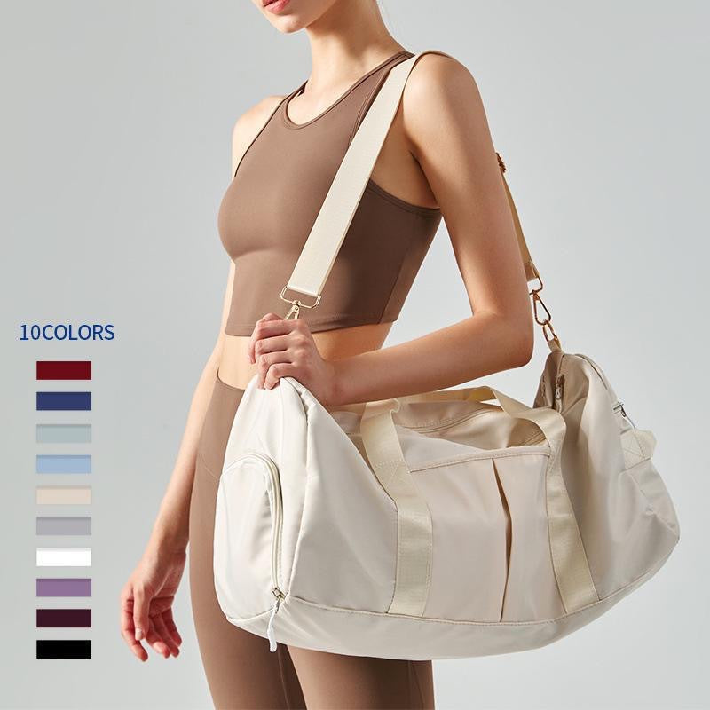 Beige Canvas Gym Duffel Bag - Sports Travel Bag with Shoe Compartment | Yoga Workout Weekender Tote for Women