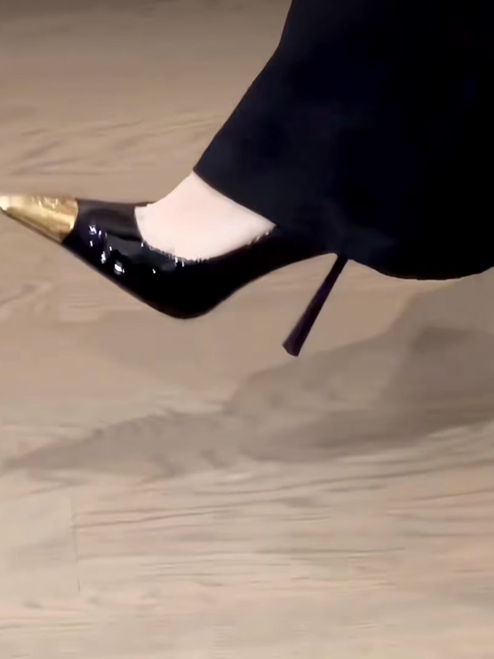 Black Patent Leather Gold Metal Cap Toe Stiletto Pumps | High Heel Pointed Toe Court Shoes for Women
