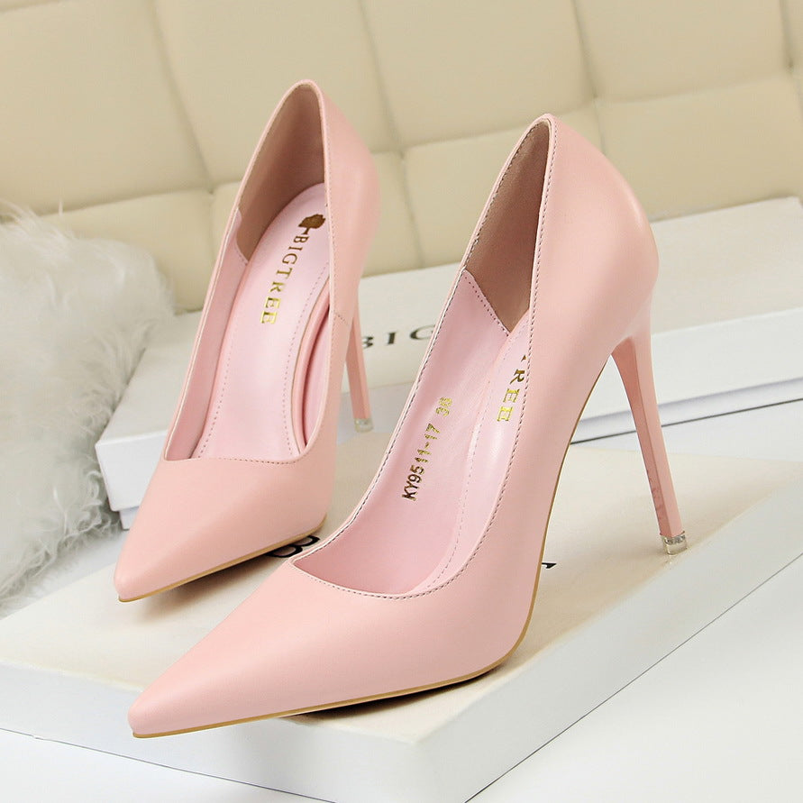 Black Matte Leather Pointed Toe Stiletto Pumps | Women's Classic High Heel Court Shoes