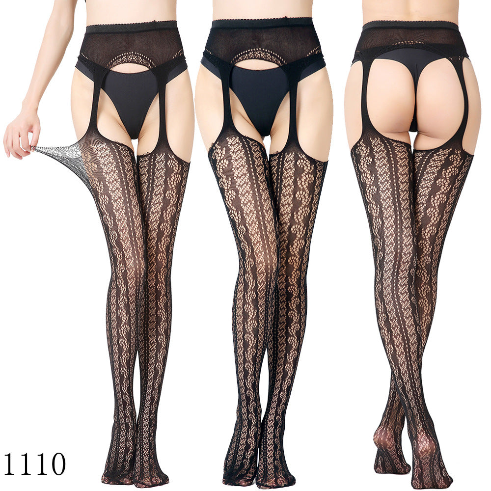 Black Fishnet Stockings with Garter Belt Set for Women | Lace Top Thigh High Stockings | Suspender Belt Set