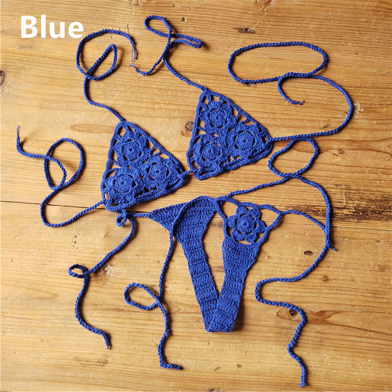 Set bikini micro all'uncinetto fatto a mano | Top a triangolo all'americana e slip perizoma estremamente mini | Costume da bagno stringato da donna in stile Boho, vari colori