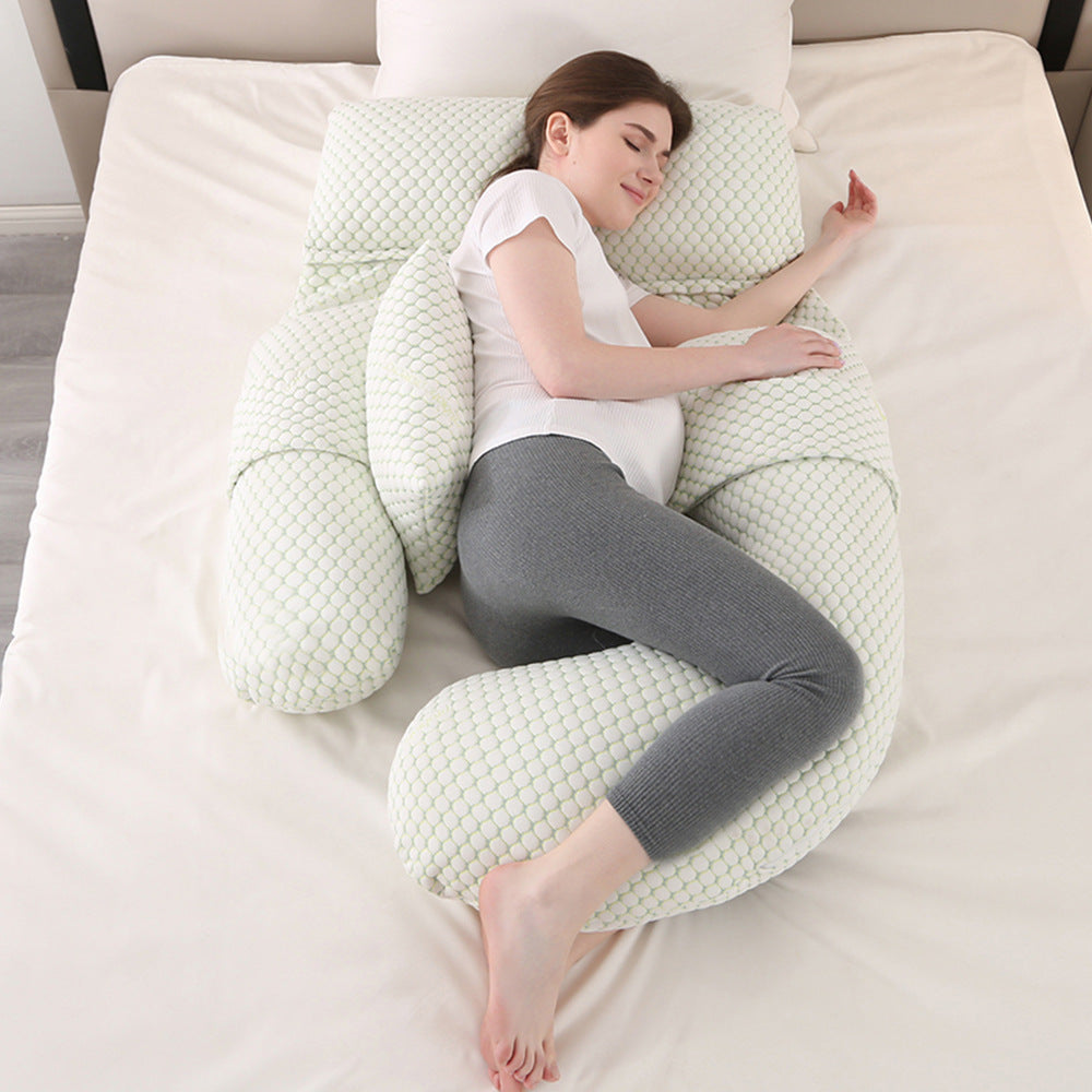 G-Shape Full Body Pregnancy Pillow | Honeycomb Cooling Maternity Pillow with Head Support | Total Belly Back Hip Knee Side Sleeper Cushion | Sage Green