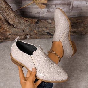 Black Woven Embossed Chelsea Ankle Boots | Slip-On Block Heel Pointed Toe Booties for Women