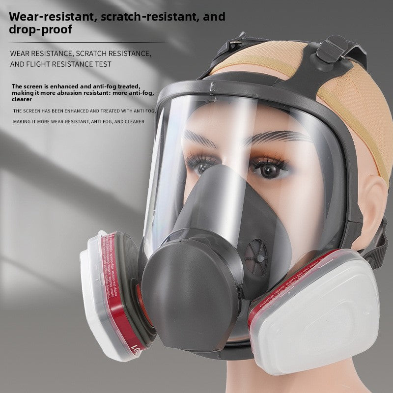 Full Face Respirator Gas Mask 7-Piece Set with No.3 Filter Box & 10 Filter Cotton | Industrial Chemical Protection Mask