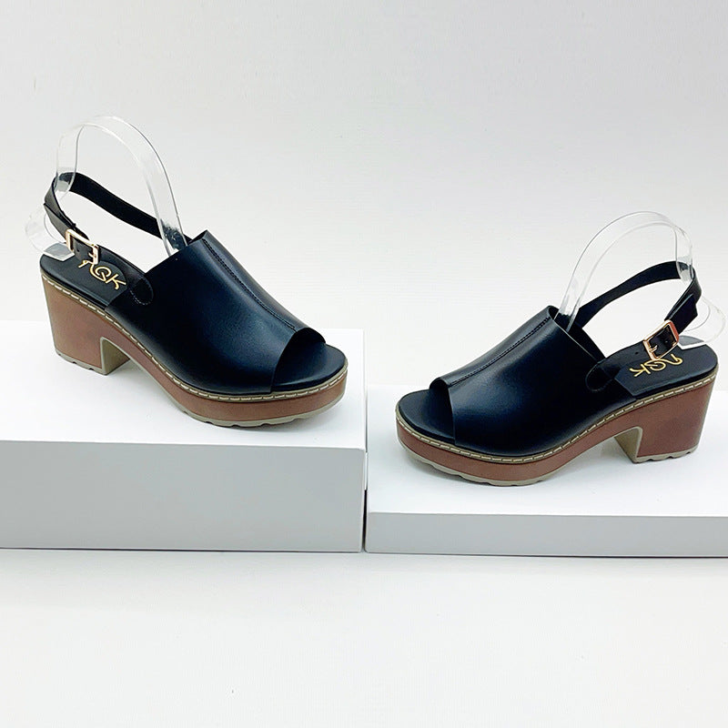 Tan Brown Leather Block Heel Slingback Sandals for Women | Peep Toe Chunky Heel Platform Sandals | Buckle Ankle Strap Mid Heel Shoes | Elegant Casual Summer Heels