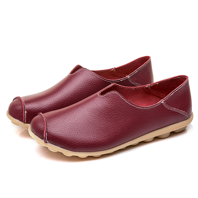 Women's Black Leather Slip-On Loafers ? Casual Comfort Flat Shoes with Non-Slip Sole
