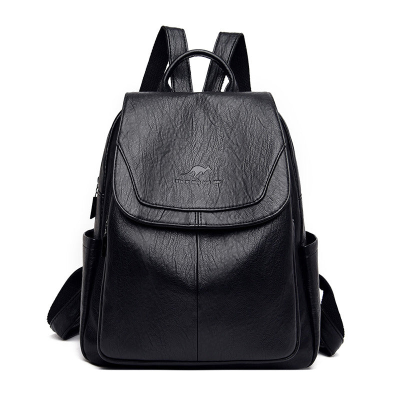 Black Leather Backpack Purse with Flap Closure | Women's Convertible Shoulder Bag