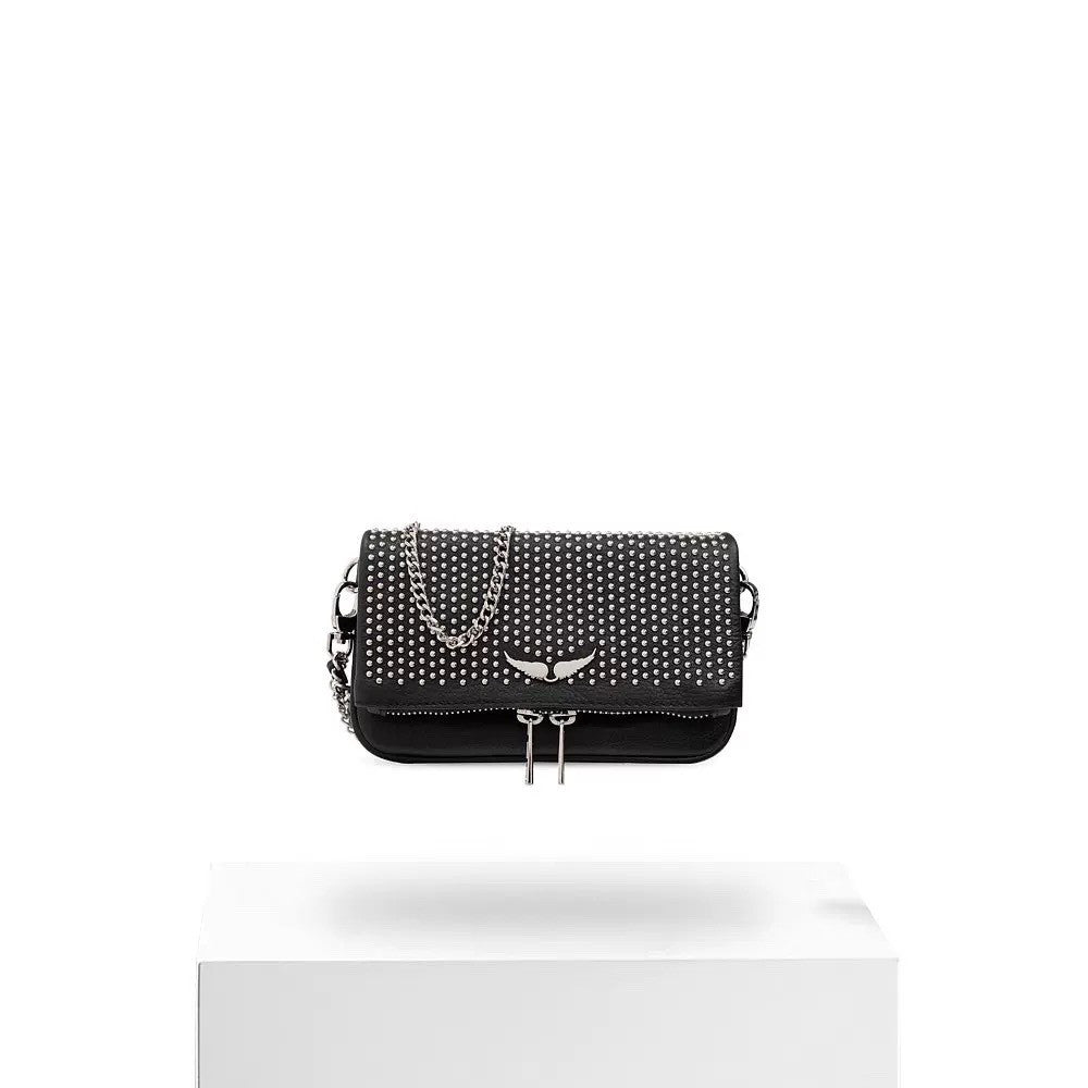 Zadig & Voltaire White Leather Crossbody Bag - Rock Nano Bag with Wings & Chain Strap | Designer Clutch with Tassel