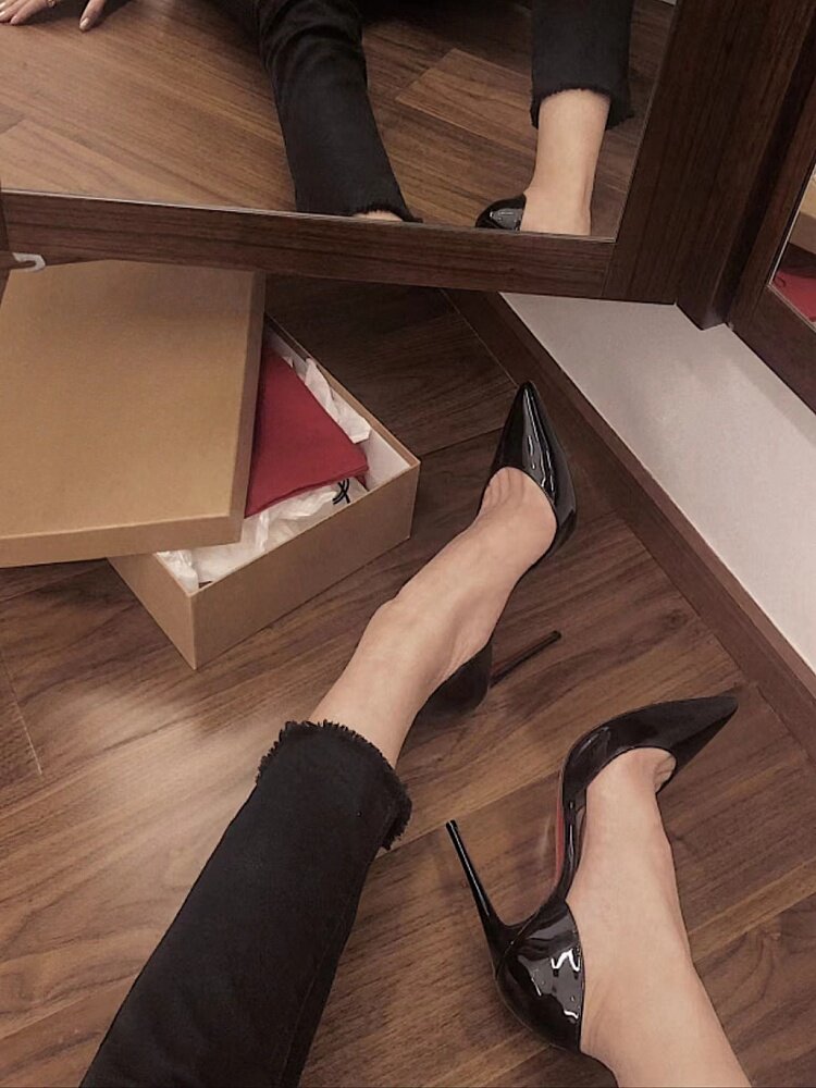 Nude Blush Patent Leather Pointed Toe D'Orsay Stiletto Pumps with Red Sole | Iconic Luxury Heels for Women