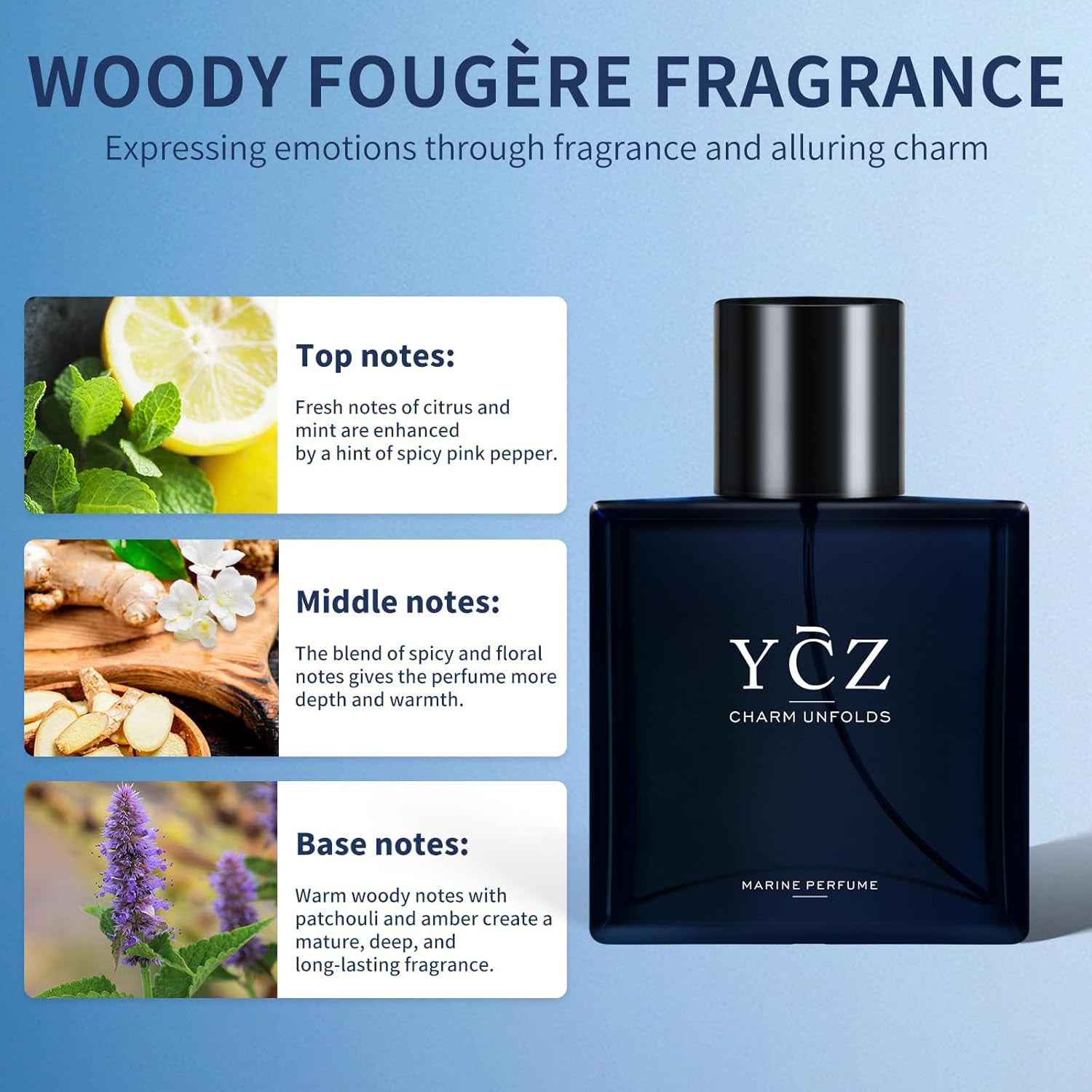 YCZ Charm Unfolds Marine Perfume for Men | Fresh Ocean Cologne 50ml | Long Lasting Fragrance