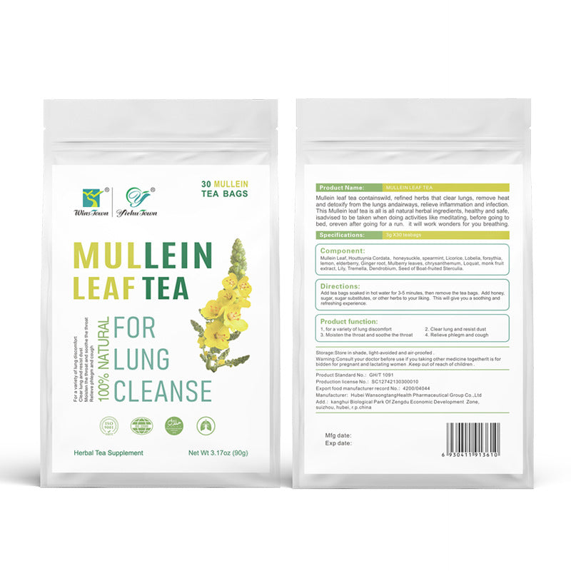 Mullein Leaf Tea for Lung Cleanse | 30 Tea Bags 100% Natural Herbal Tea | Throat Soothing Respiratory Support Supplement