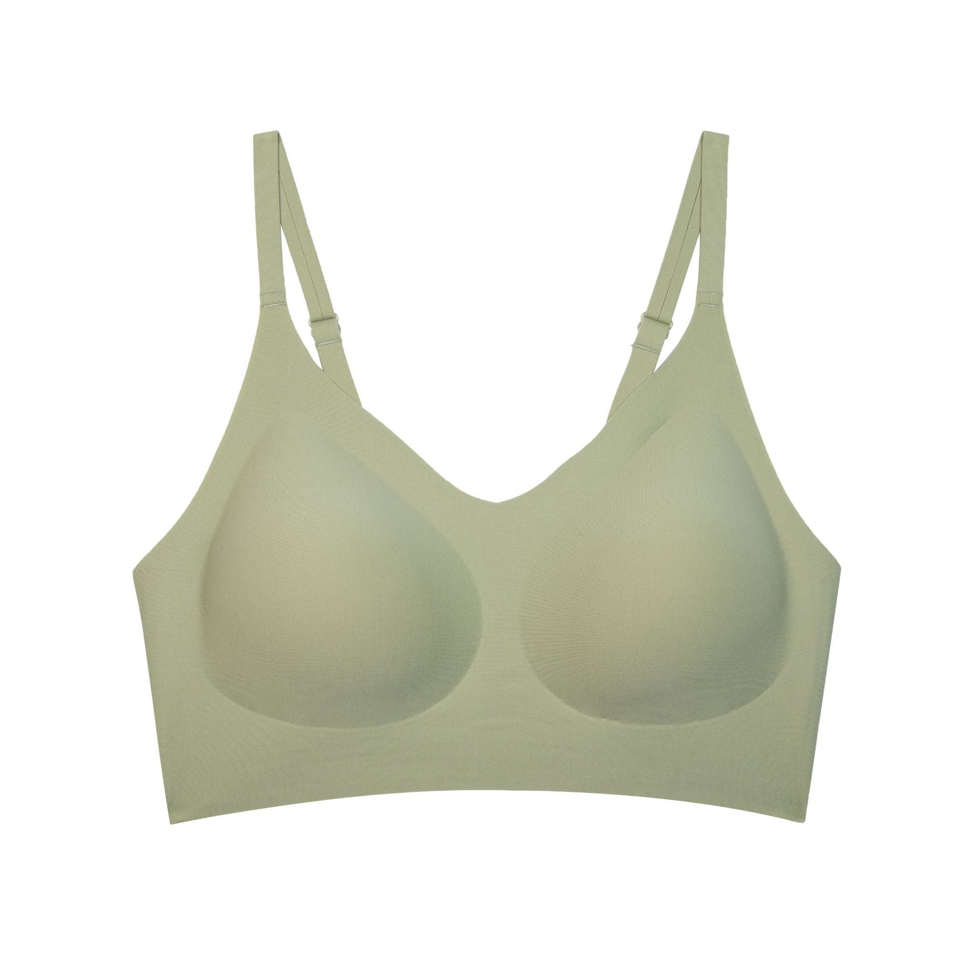 Women's Sage Green Seamless Wireless Bralette with Adjustable Straps, Back Hook and Deep V Neckline for Everyday Wear