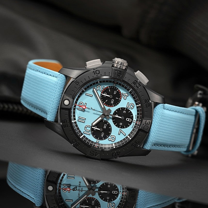 Breitling Chronograph Men's Watch | Salmon Dial Black Subdials Tachymeter Bezel Sand Leather Strap Swiss Made Sport Watch