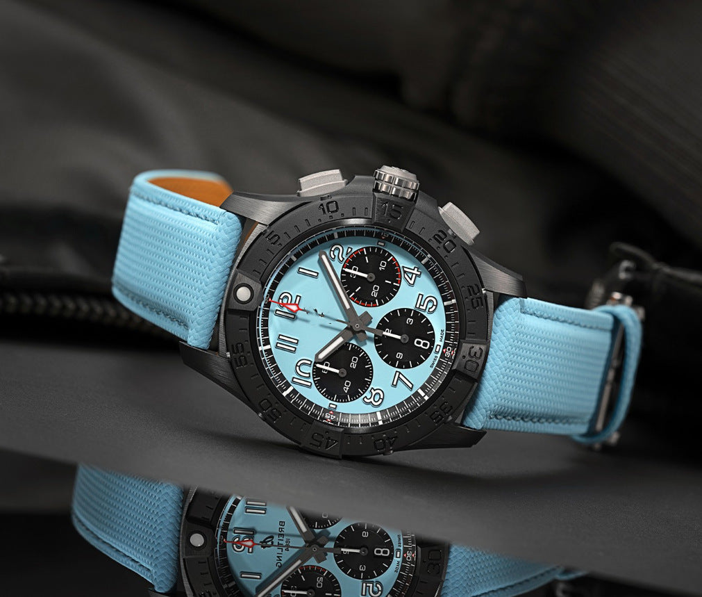 Breitling Chronograph Men's Watch | Salmon Dial Black Subdials Tachymeter Bezel Sand Leather Strap Swiss Made Sport Watch