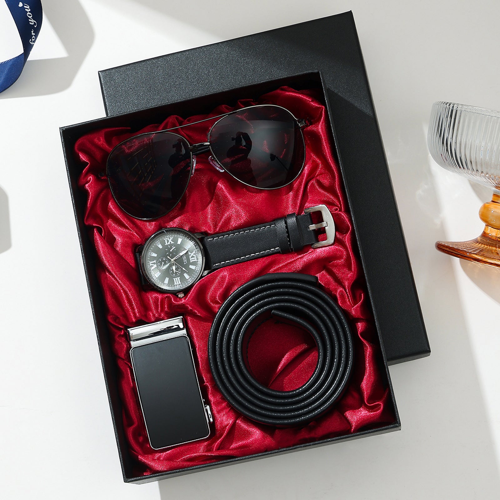 Geman Men's Luxury Gift Set – 6-Piece Black Leather Belt, Wallet, Watch, Bracelet, Keychain & Pen Box Set | Premium Men's Gift