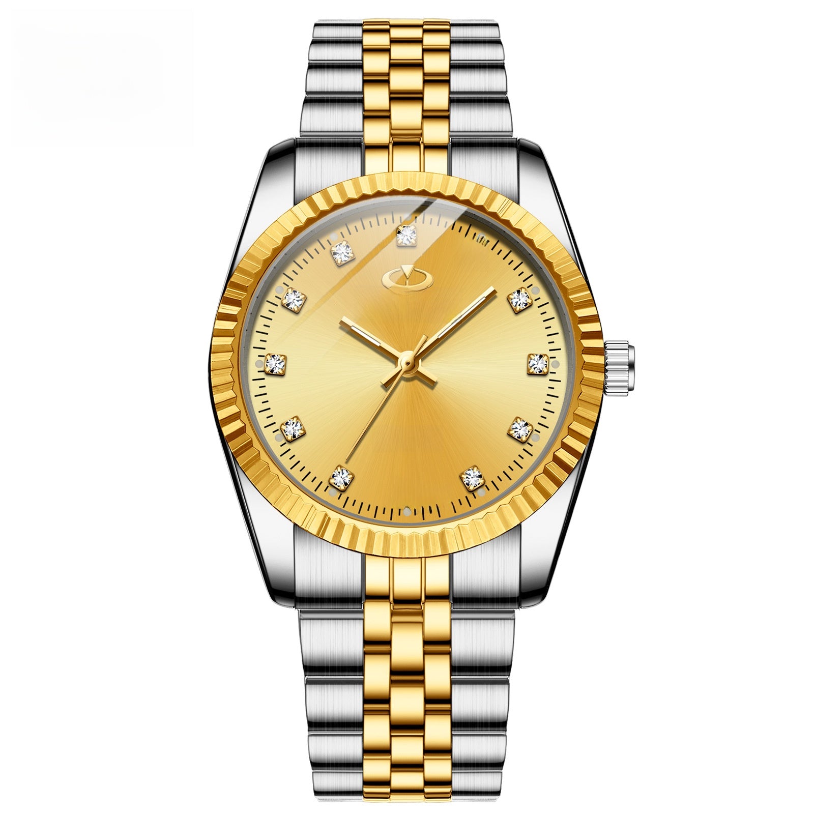 Chenxi His & Hers Couple Watch Set | Gold Dial Crystal Markers Fluted Bezel | Two-Tone Quartz Watches Gift Set